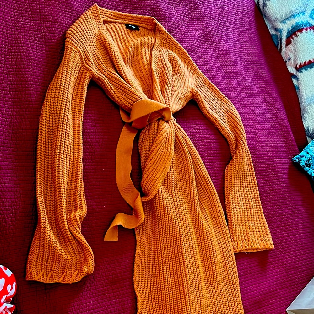 Hanifa Tan and Orange Chunky Knit Cardigan Sweater